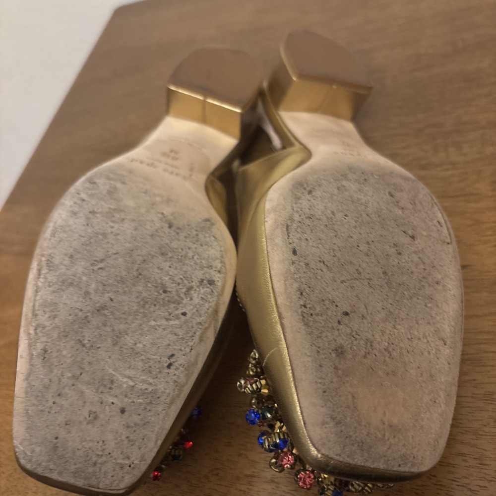 Kate Spade Maren Old Gold Metallic Nappa Leather Slingback Heel Gold Pom Toe 8.5 - Picture 4 of 6